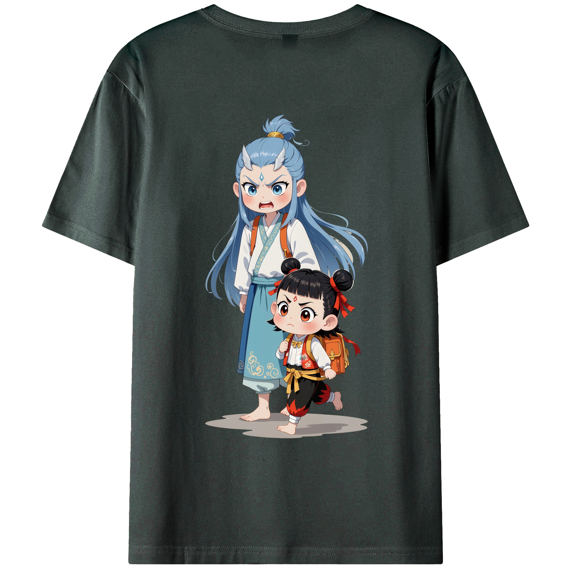 （画像用） Ne Zha 2 ナタ 魔童の大暴れ 綿100％ メンズ半袖Tシャツ（バックプリント） 通気性